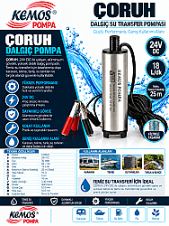 ÇORUH 24 VOLT ALÜMİNYUM DALGIÇ TİPİ MAZOT-SIVI AKTARMA POMPASI(DÜZ FİLTRE) - KEMOS