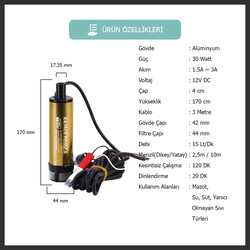 KIZILIRMAK 12 VOLT DALGIÇ TİPİ SIVI AKTARMA SETİ(POMPA + PLASTİK TABANCA) - 4