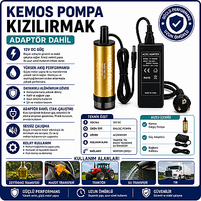KIZILIRMAK 12 VOLT DALGIÇ TİPİ SIVI AKTARMA POMPASI(FİLTRELİ + ADAPTÖR) - 2
