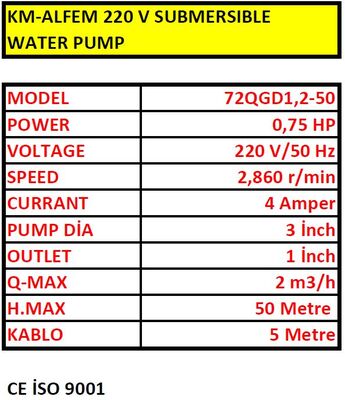KM-ALFEM 220 V SOLAR VE DALGIC SUBMERSIBLE WATER PUMP - 5