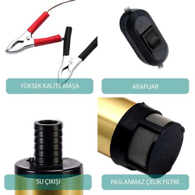 MERİÇ 24 VOLT ALÜMİNYUM DALGIÇ TİPİ SIVI AKTARMA POMPASI (FİLTRELİ+ARAPUAR) - 2