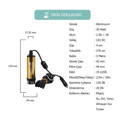 YEŞİLIRMAK 24 VOLT DALGIÇ TİPİ SIVI AKTARMA POMPASI(FİLTRELİ + ARAPUARLI + ÇAKMAKLIKLI) - 2